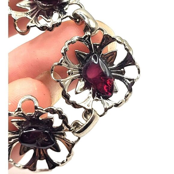 Raw Garnet And Stelring Silver Western Style Bracelet 7.5in - Picture 1 of 7